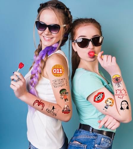 56 Pcs Stranger Birthday Party Temporary Tattoos for Kids - Cartoon Party Supplies Favors Gifts for Girls Boys Home Activity Class Prizes Carnival Rewards Avelisse