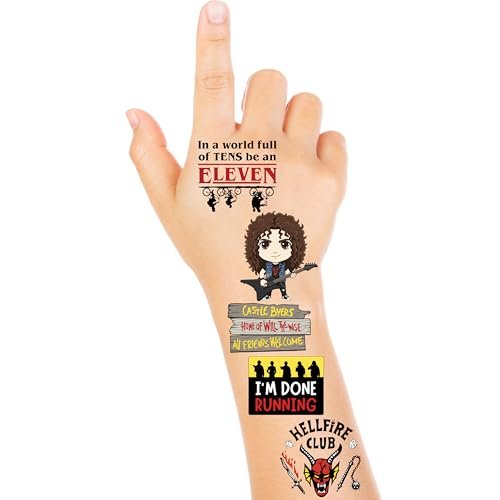 56 Pcs Stranger Birthday Party Temporary Tattoos for Kids - Cartoon Party Supplies Favors Gifts for Girls Boys Home Activity Class Prizes Carnival Rewards Avelisse