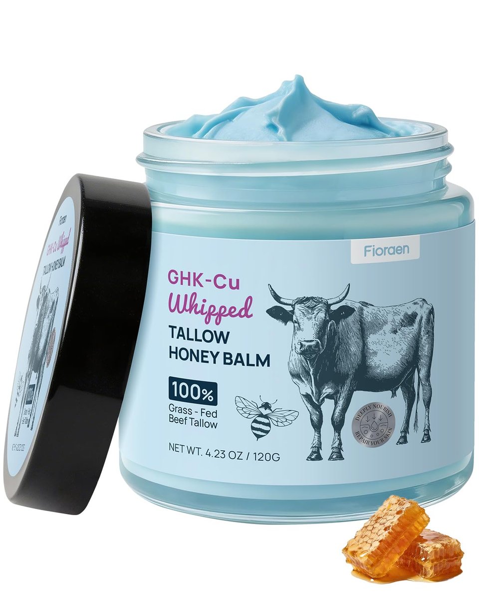 Fioraen 25,000ppm GHK-Cu Copper Peptides Whipped Beef Tallow for Skin – Grass Fed Tallow and Honey Balm with Manuka Honey & Vitamin E, High Potency Anti Aging Face Moisturizer for Firming & Repair 4oz Avelisse