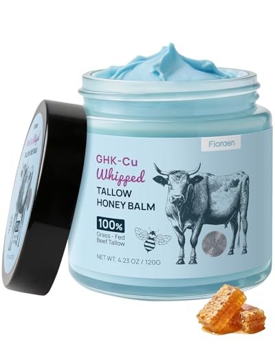 Fioraen 25,000ppm GHK-Cu Copper Peptides Whipped Beef Tallow for Skin – Grass Fed Tallow and Honey Balm with Manuka Honey & Vitamin E, High Potency Anti Aging Face Moisturizer for Firming & Repair 4oz Avelisse