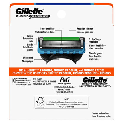 Gillette Fusion5 ProGlide Razor Blade Refills for Men, 5-Blade Cartridges with Precision Trimmer, Enhanced Lubrication Strip, 6 Count Avelisse