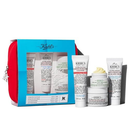 Kiehl's Travel Size Skincare Routine Gift Set - $77 Value, TSA Approved Mini Face Wash, Moisturizer, Eye Cream & Body Lotion for All Skin Types Avelisse
