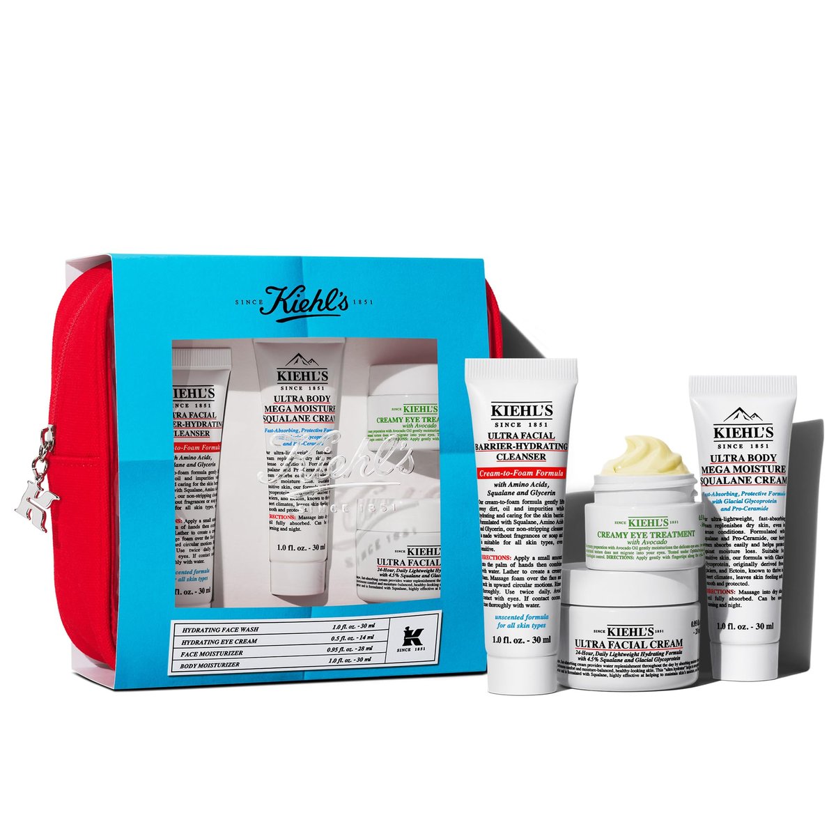 Kiehl's Travel Size Skincare Routine Gift Set - $77 Value, TSA Approved Mini Face Wash, Moisturizer, Eye Cream & Body Lotion for All Skin Types Avelisse