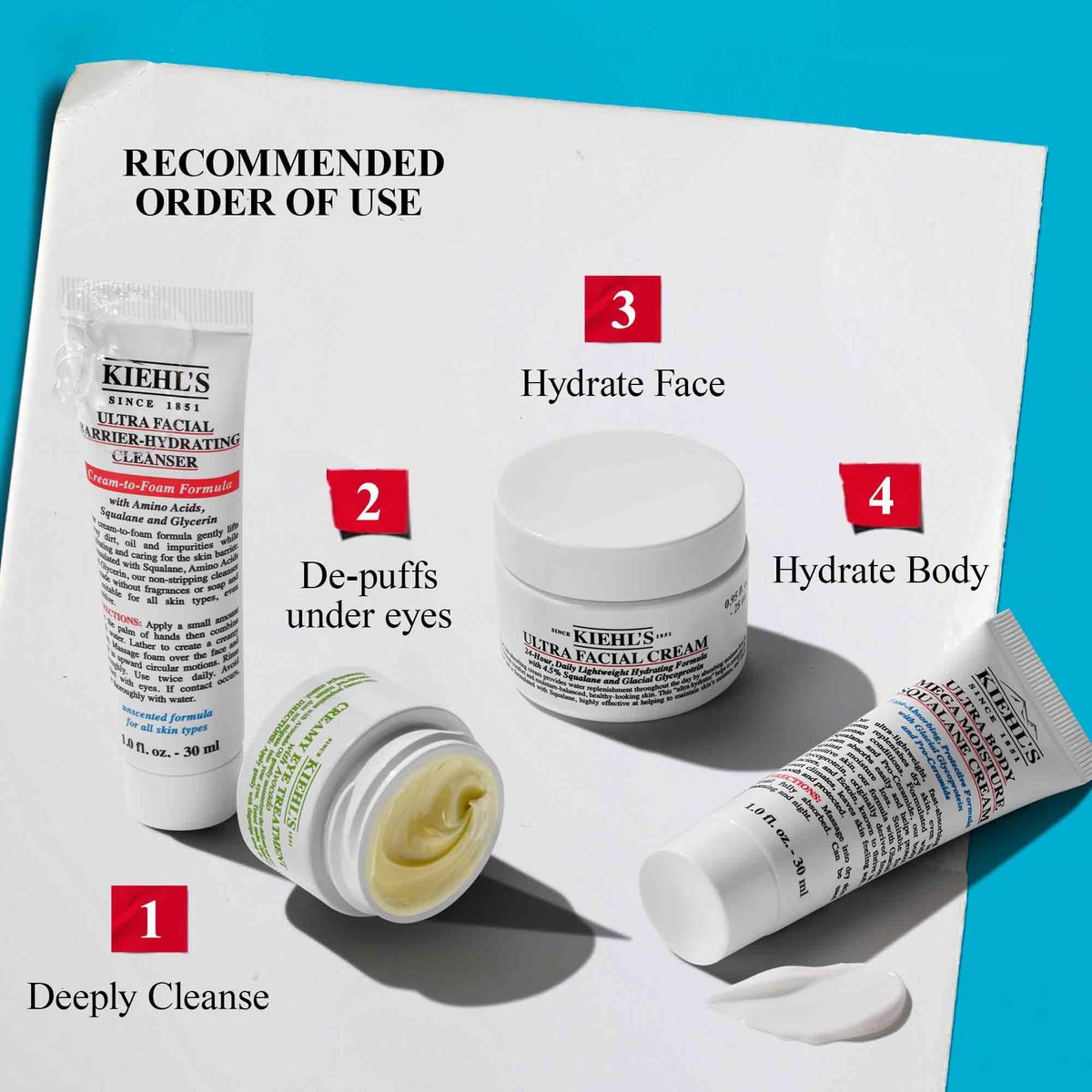 Kiehl's Travel Size Skincare Routine Gift Set - $77 Value, TSA Approved Mini Face Wash, Moisturizer, Eye Cream & Body Lotion for All Skin Types Avelisse