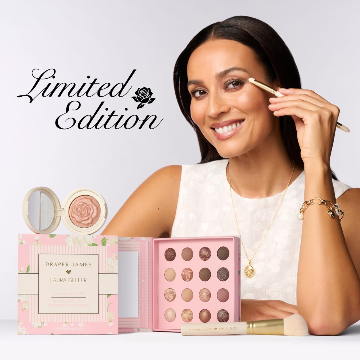 LAURA GELLER NEW YORK Marble-ous Eyes Eyeshadow Palette – 16 Multi-Finish Baked & Marbled Eyeshadows in Matte & Satin Finishes – Limited Edition Draper James Collaboration Avelisse
