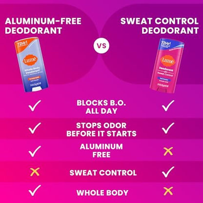Lume Deodorant Plus Sweat Control Extra Strength Antiperspirant for Women - Smooth Solid Stick, Baking Soda Free, Soft Powder, 72 Hour Odor & Sweat Control (2 Pack, 1.55 oz each)