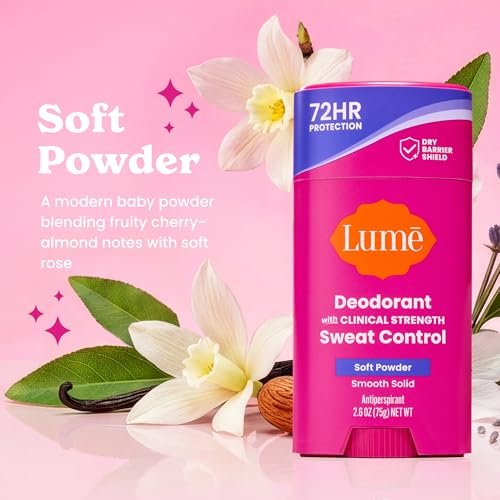 Lume Deodorant Plus Sweat Control Extra Strength Antiperspirant for Women - Smooth Solid Stick, Baking Soda Free, Soft Powder, 72 Hour Odor & Sweat Control (2 Pack, 1.55 oz each) - görsel 4