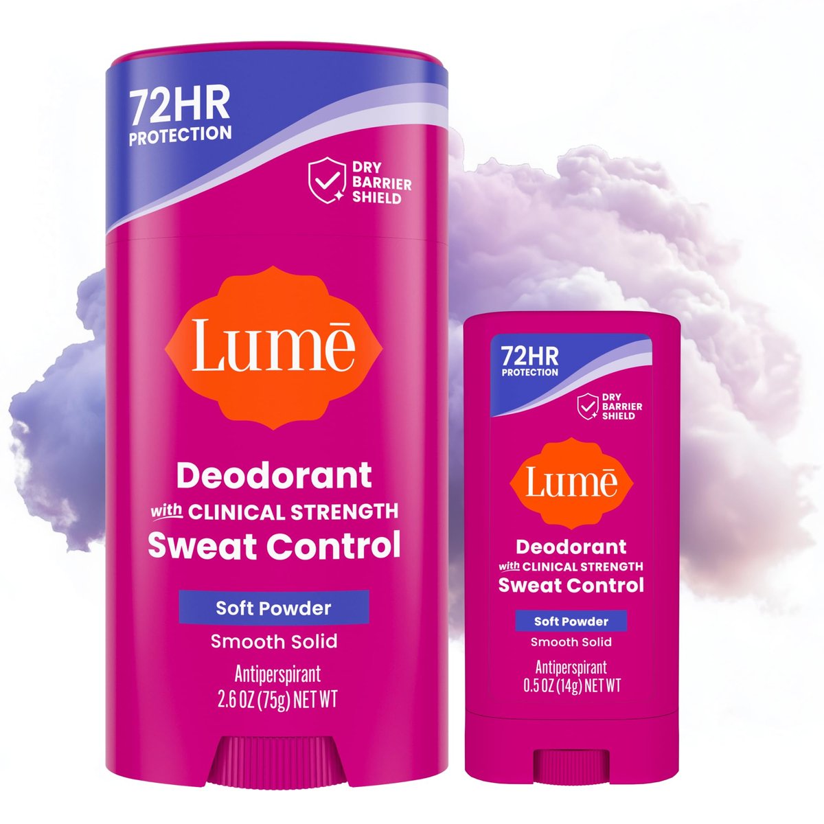 Lume Deodorant Plus Sweat Control Extra Strength Antiperspirant for Women - Smooth Solid Stick, Baking Soda Free, Soft Powder, 72 Hour Odor & Sweat Control (2 Pack, 1.55 oz each) - görsel 1