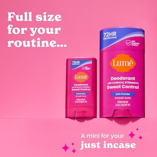 Lume Deodorant Plus Sweat Control Extra Strength Antiperspirant for Women - Smooth Solid Stick, Baking Soda Free, Soft Powder, 72 Hour Odor & Sweat Control (2 Pack, 1.55 oz each) - görsel 6
