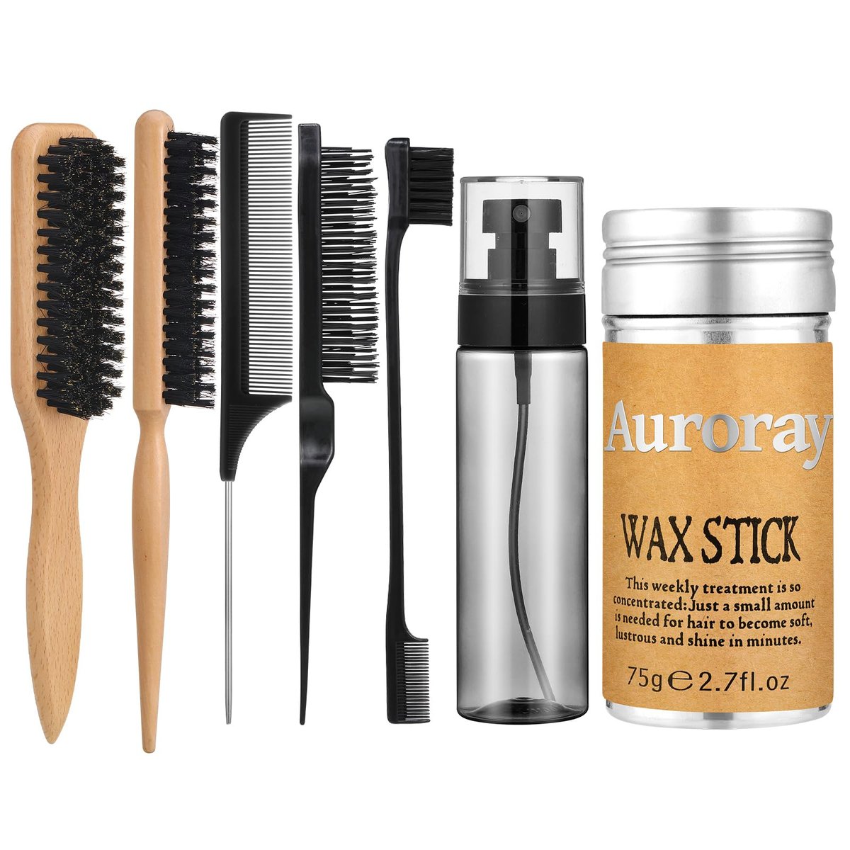 Auroray Boar Bristle Hair Brush with Spray Bottle – Slick Back & Flyaway Control for Women and Men - görsel 1