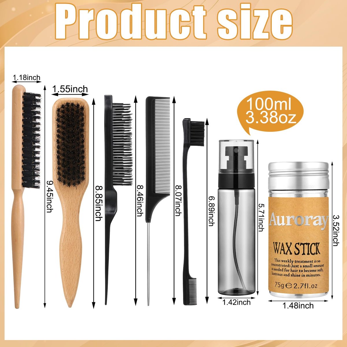 Auroray Boar Bristle Hair Brush with Spray Bottle – Slick Back & Flyaway Control for Women and Men - görsel 3
