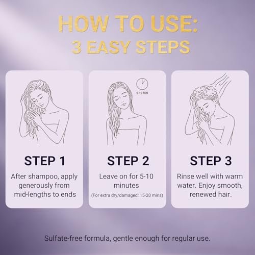Keratin Hair Mask for Dry Damaged Hair – Deep Conditioning Repair Treatment with Argan Oil, Collagen & Biotin – Hydrating, Frizz Control, Split Ends Repair, Color Safe – Sulfate Free, 7.05 oz - görsel 12