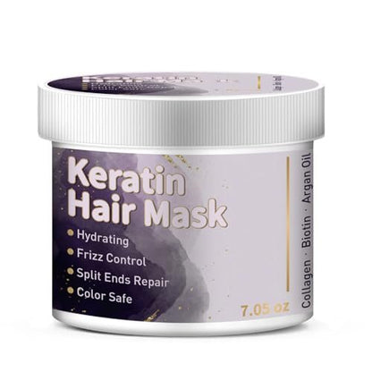 Keratin Hair Mask for Dry Damaged Hair – Deep Conditioning Repair Treatment with Argan Oil, Collagen & Biotin – Hydrating, Frizz Control, Split Ends Repair, Color Safe – Sulfate Free, 7.05 oz