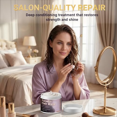 Keratin Hair Mask for Dry Damaged Hair – Deep Conditioning Repair Treatment with Argan Oil, Collagen & Biotin – Hydrating, Frizz Control, Split Ends Repair, Color Safe – Sulfate Free, 7.05 oz - görsel 4