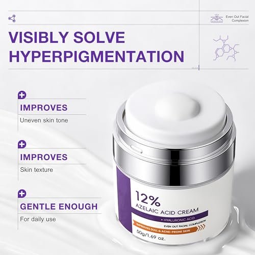 12% Azelaic Acid Cream for Face - Acne Treatment & Post-Acne Scar Fading, Regulates Sebum, Oily & Acne-Prone Skin Care, 1.69 oz - görsel 6