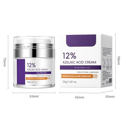 12% Azelaic Acid Cream for Face - Acne Treatment & Post-Acne Scar Fading, Regulates Sebum, Oily & Acne-Prone Skin Care, 1.69 oz