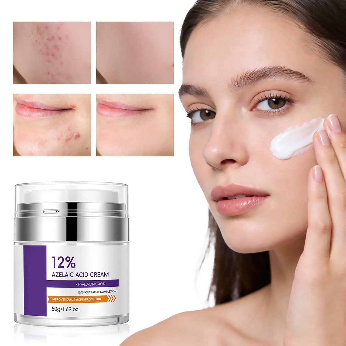 12% Azelaic Acid Cream for Face - Acne Treatment & Post-Acne Scar Fading, Regulates Sebum, Oily & Acne-Prone Skin Care, 1.69 oz - görsel 7
