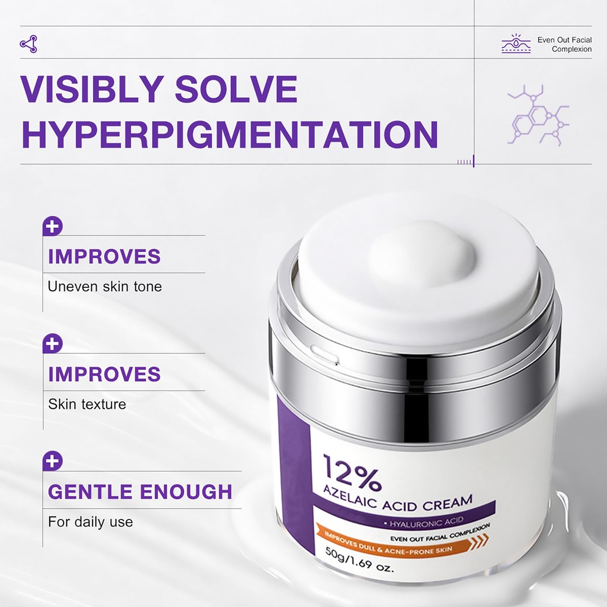 12% Azelaic Acid Cream for Face - Acne Treatment & Post-Acne Scar Fading, Regulates Sebum, Oily & Acne-Prone Skin Care, 1.69 oz - görsel 5