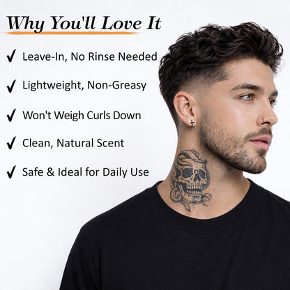 YEALIR 3-in-1 Leave-In Conditioner for Men - Instant Frizz Control, Hydrates & Nourishes Hair - Defines Curls, Adds Natural Shine & Deep Conditions Dry, Frizzy Hair with Castor & Avocado Oil, 3.53 oz