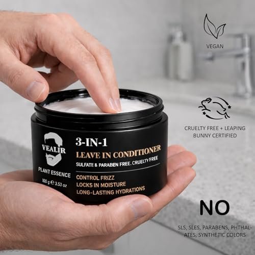 YEALIR 3-in-1 Leave-In Conditioner for Men - Instant Frizz Control, Hydrates & Nourishes Hair - Defines Curls, Adds Natural Shine & Deep Conditions Dry, Frizzy Hair with Castor & Avocado Oil, 3.53 oz - görsel 13