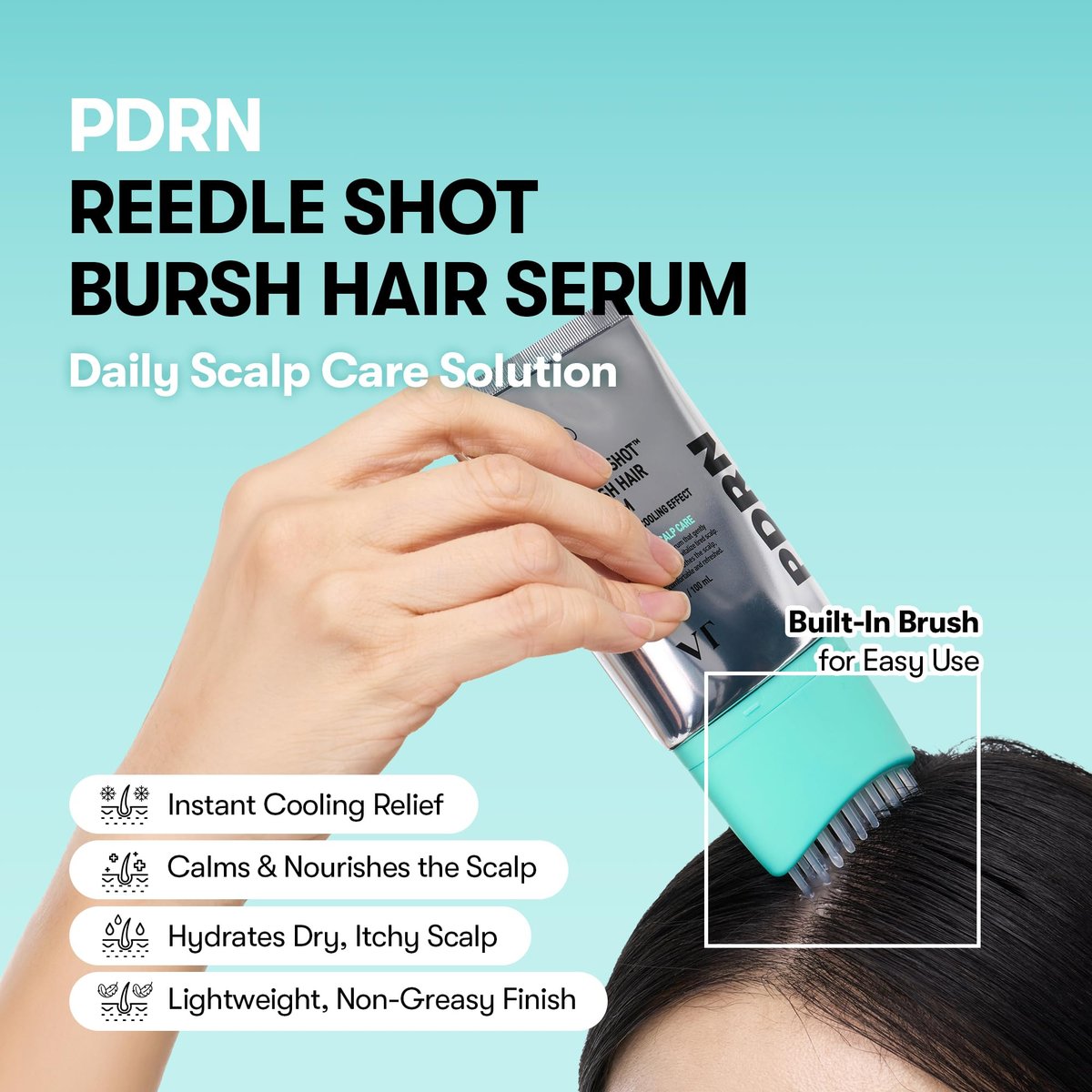 VT COSMETICS PDRN Reedle Shot Brush Hair Serum – Cooling & Refreshing Scalp Care with Vegan PDRN, Caffeine & Spicule Complex, Lightweight & Non-Greasy Daily Scalp Solution, 3.38 fl oz / 100 mL Avelisse