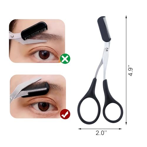 BlingKingdom 2 in 1 Eyebrow Scissors with Comb - Stainless Steel Eyebrow Trimmer for Women and Men (Black) Avelisse