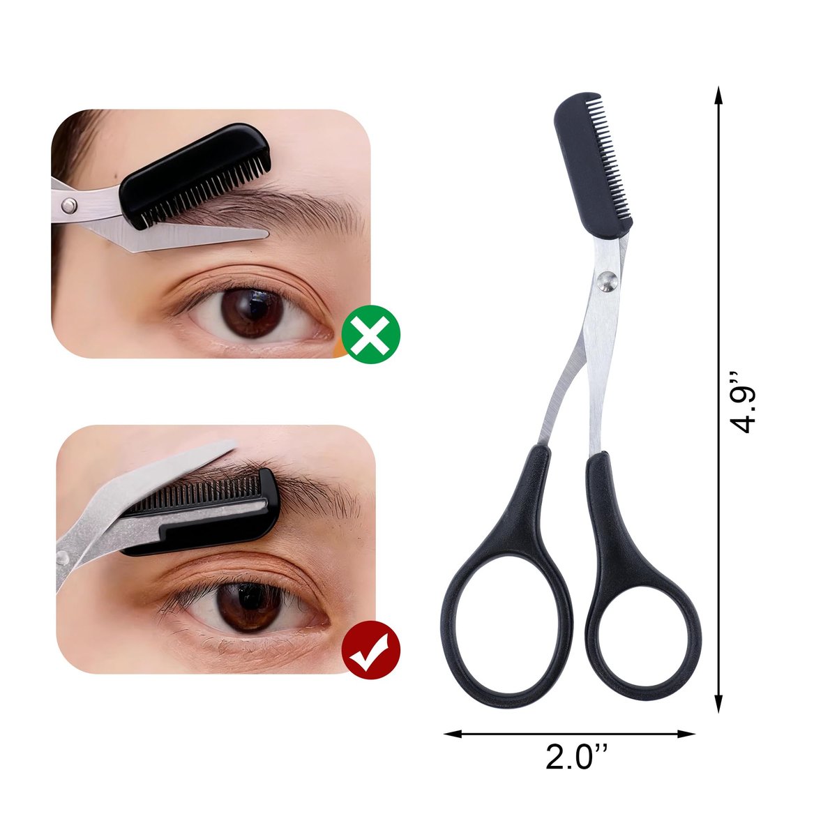 BlingKingdom 2 in 1 Eyebrow Scissors with Comb - Stainless Steel Eyebrow Trimmer for Women and Men (Black) Avelisse