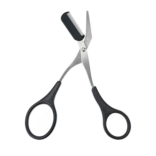 BlingKingdom 2 in 1 Eyebrow Scissors with Comb - Stainless Steel Eyebrow Trimmer for Women and Men (Black) Avelisse