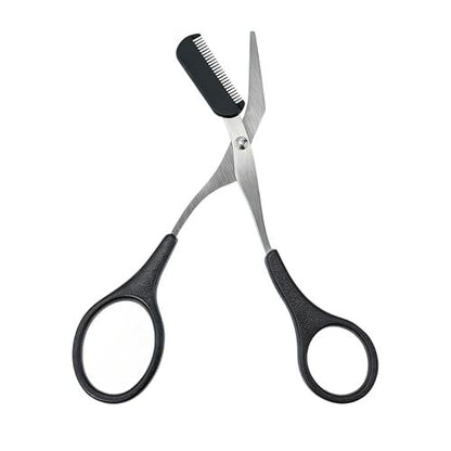 BlingKingdom 2 in 1 Eyebrow Scissors with Comb - Stainless Steel Eyebrow Trimmer for Women and Men (Black) Avelisse