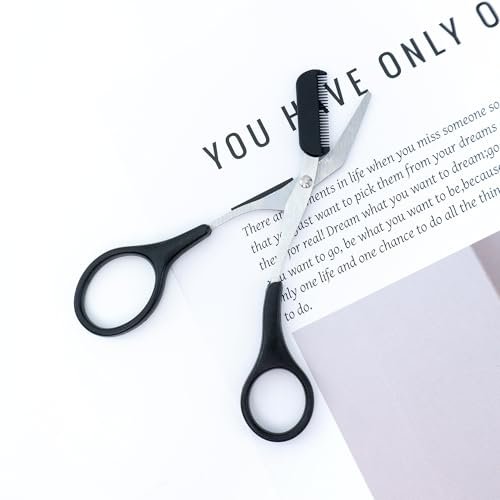 BlingKingdom 2 in 1 Eyebrow Scissors with Comb - Stainless Steel Eyebrow Trimmer for Women and Men (Black) Avelisse