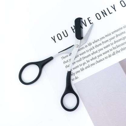 BlingKingdom 2 in 1 Eyebrow Scissors with Comb - Stainless Steel Eyebrow Trimmer for Women and Men (Black) Avelisse
