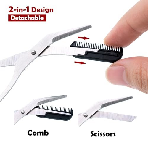 BlingKingdom 2 in 1 Eyebrow Scissors with Comb - Stainless Steel Eyebrow Trimmer for Women and Men (Black) Avelisse
