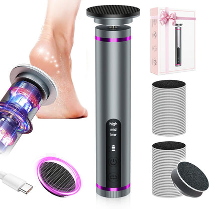 Electric Foot Callus Remover with Nano-Glass Head, Cordless Electric Foot File, 2600mAh Battery, 3 Speeds, Grey Avelisse