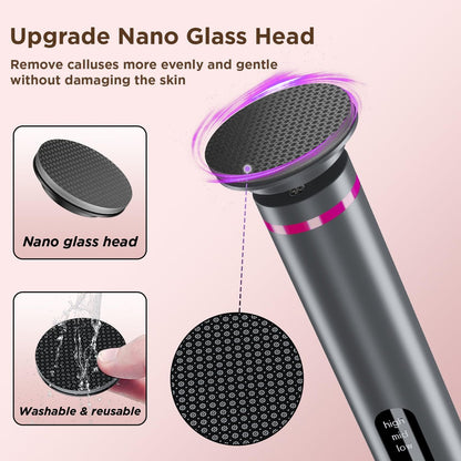 Electric Foot Callus Remover with Nano-Glass Head, Cordless Electric Foot File, 2600mAh Battery, 3 Speeds, Grey Avelisse
