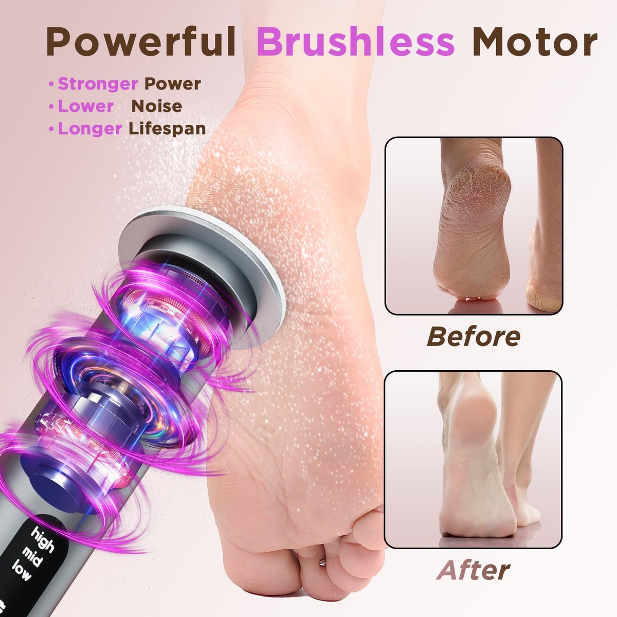 Electric Foot Callus Remover with Nano-Glass Head, Cordless Electric Foot File, 2600mAh Battery, 3 Speeds, Grey Avelisse