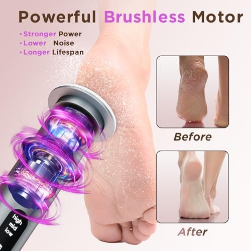 Electric Foot Callus Remover with Nano-Glass Head, Cordless Electric Foot File, 2600mAh Battery, 3 Speeds, Grey Avelisse