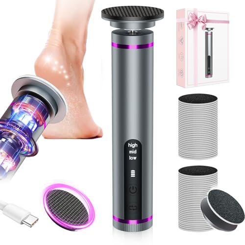 Electric Foot Callus Remover with Nano-Glass Head, Cordless Electric Foot File, 2600mAh Battery, 3 Speeds, Grey Avelisse