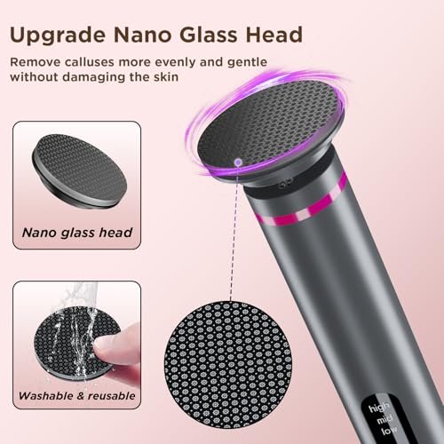 Electric Foot Callus Remover with Nano-Glass Head, Cordless Electric Foot File, 2600mAh Battery, 3 Speeds, Grey Avelisse