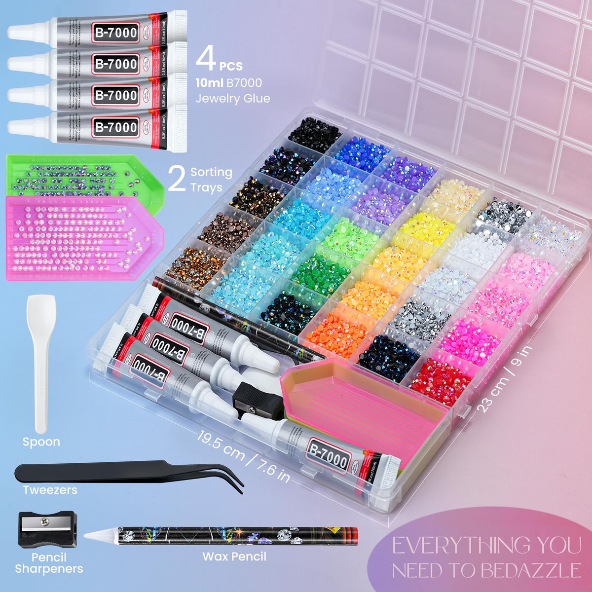 LOTWOW 40000 Pcs Resin Jelly Rhinestones Kit - 30 Colors 3mm Flatback Rhinestones with B7000 Jewelry Glue & Tools, All-in-One Bedazzling Kit for DIY Arts & Crafts Avelisse