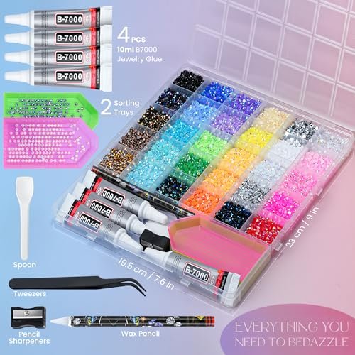 LOTWOW 40000 Pcs Resin Jelly Rhinestones Kit - 30 Colors 3mm Flatback Rhinestones with B7000 Jewelry Glue & Tools, All-in-One Bedazzling Kit for DIY Arts & Crafts Avelisse