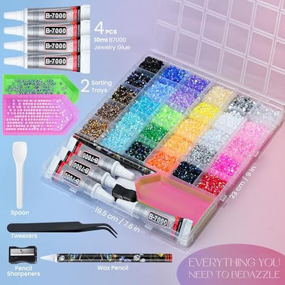 LOTWOW 40000 Pcs Resin Jelly Rhinestones Kit - 30 Colors 3mm Flatback Rhinestones with B7000 Jewelry Glue & Tools, All-in-One Bedazzling Kit for DIY Arts & Crafts Avelisse