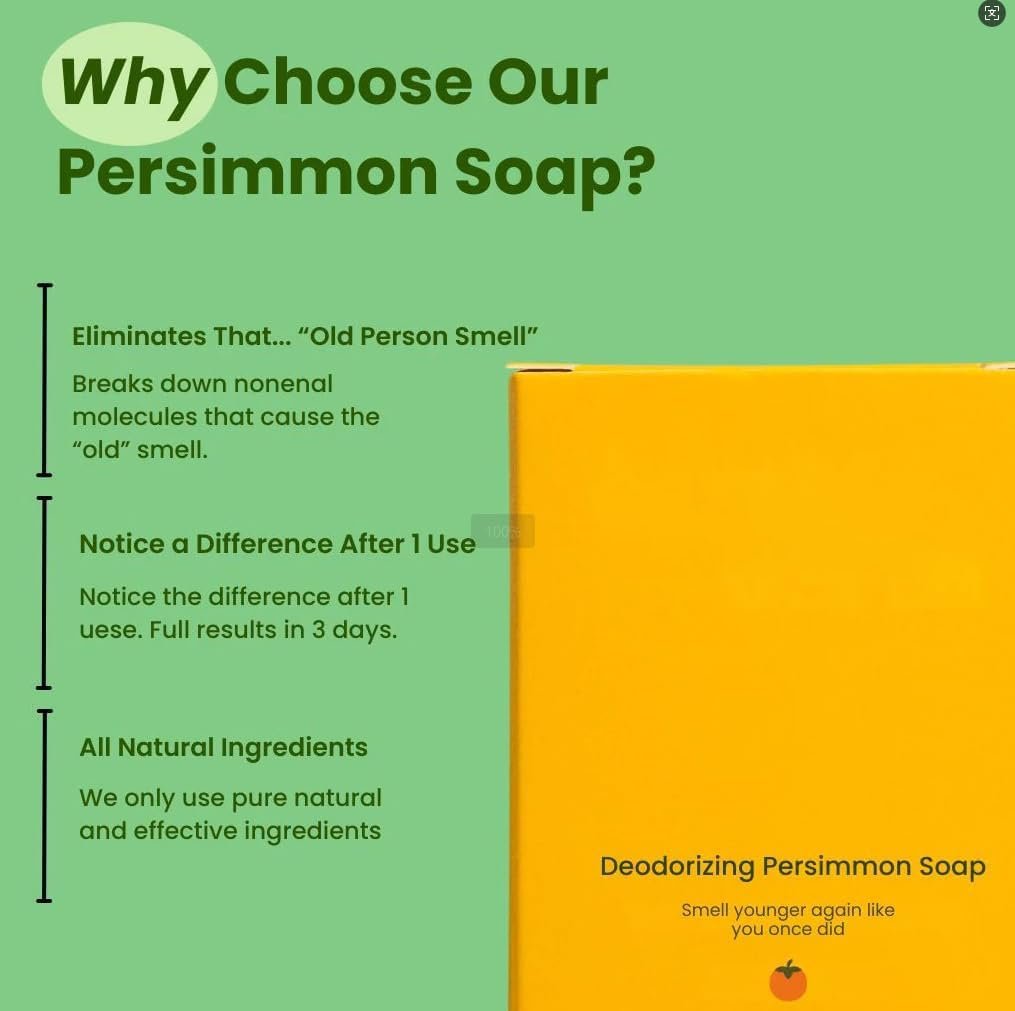 Japanese Persimmon Cleanser Bar Bundle for Body Odor – Natural Antibacterial Soap for Old People Smell (Nonki) – Organic Formula, 2-Pack - görsel 10