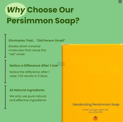 Japanese Persimmon Cleanser Bar Bundle for Body Odor – Natural Antibacterial Soap for Old People Smell (Nonki) – Organic Formula, 2-Pack - görsel 9