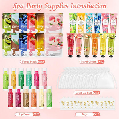 12 Sets Bulk Gifts for Women: Face Masks, Skincare, Hand Cream, Lip Balm Spa Set with Thank You Card & Organza Bag for Bridal Wedding Birthday Party Favors, Nurse Teacher Appreciation, Mother's Day Gift Avelisse