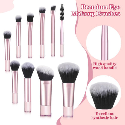 10 Pcs Travel Makeup Brushes With Pouch - Mini Travel Size Makeup Set, Portable Cosmetic Brush Kit for Women Girls