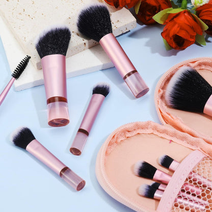 10 Pcs Travel Makeup Brushes With Pouch - Mini Travel Size Makeup Set, Portable Cosmetic Brush Kit for Women Girls
