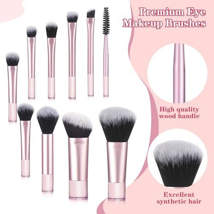 10 Pcs Travel Makeup Brushes With Pouch - Mini Travel Size Makeup Set, Portable Cosmetic Brush Kit for Women Girls