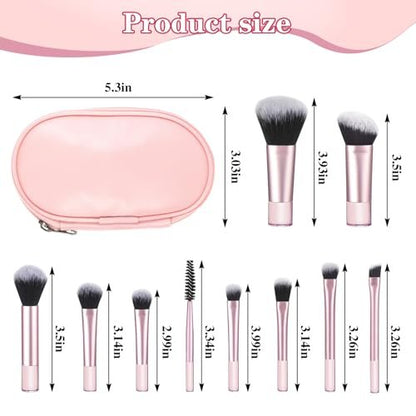 10 Pcs Travel Makeup Brushes With Pouch - Mini Travel Size Makeup Set, Portable Cosmetic Brush Kit for Women Girls