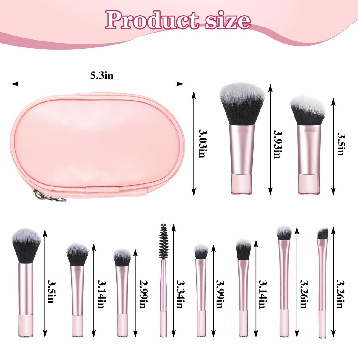 10 Pcs Travel Makeup Brushes With Pouch - Mini Travel Size Makeup Set, Portable Cosmetic Brush Kit for Women Girls - görsel 3
