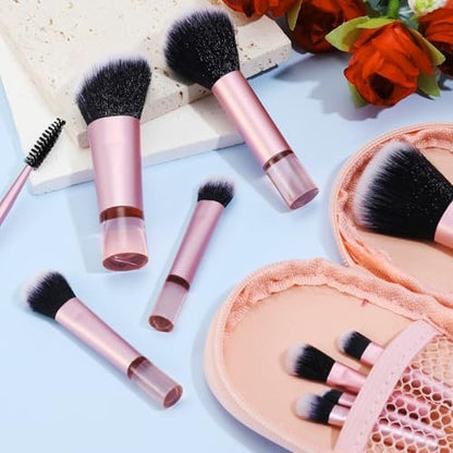 10 Pcs Travel Makeup Brushes With Pouch - Mini Travel Size Makeup Set, Portable Cosmetic Brush Kit for Women Girls